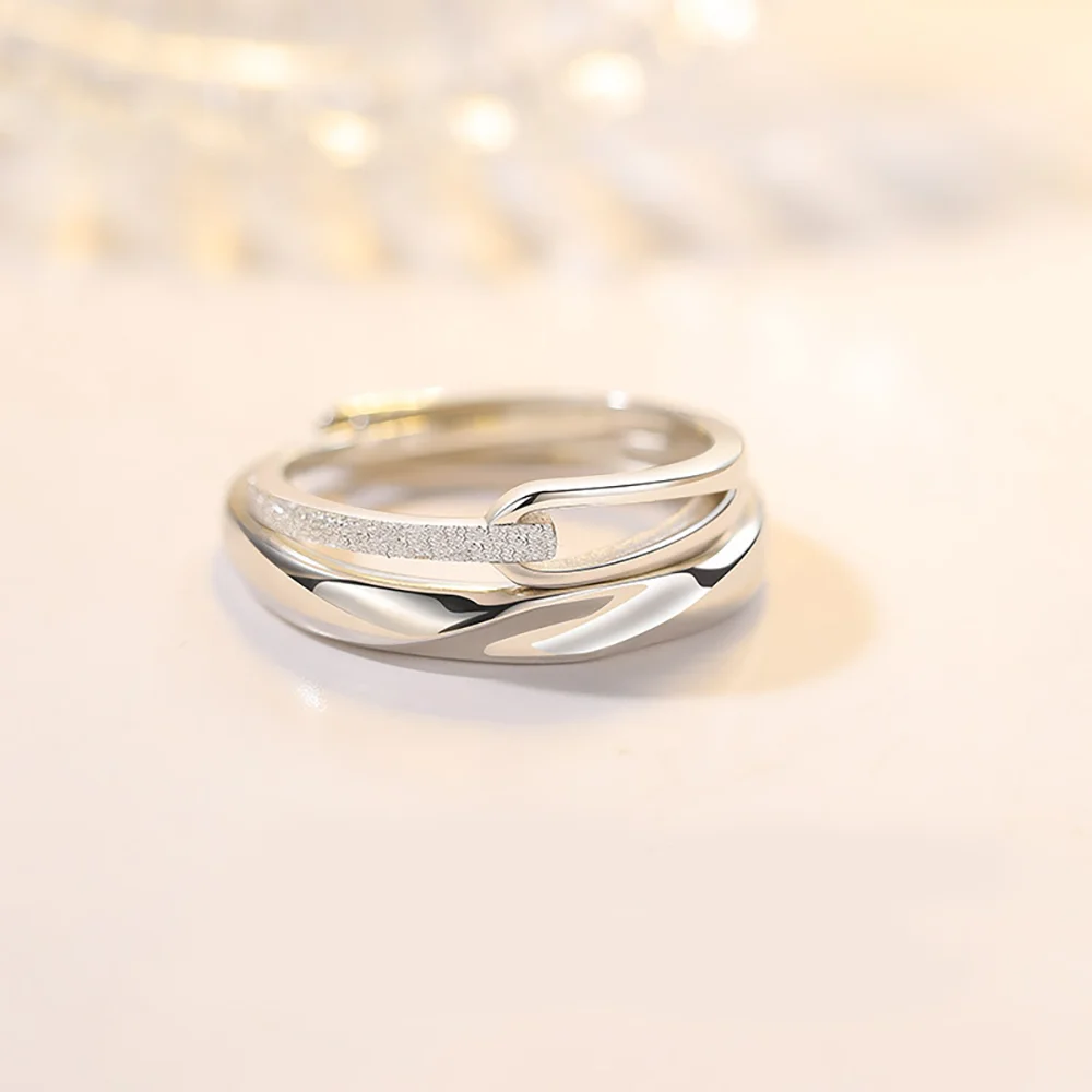 

Valentine'S Day Gift 925 Sterling Silver Plated Open Adjustable Lovers Couple Engagement Ring