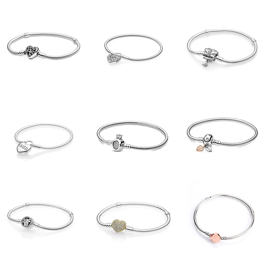 

925 Sterling Silver Bracelets Charms Crown Fashion Gold Color Heart Rose Gold Round Bracelets For Women CHARMS Jewelry Making