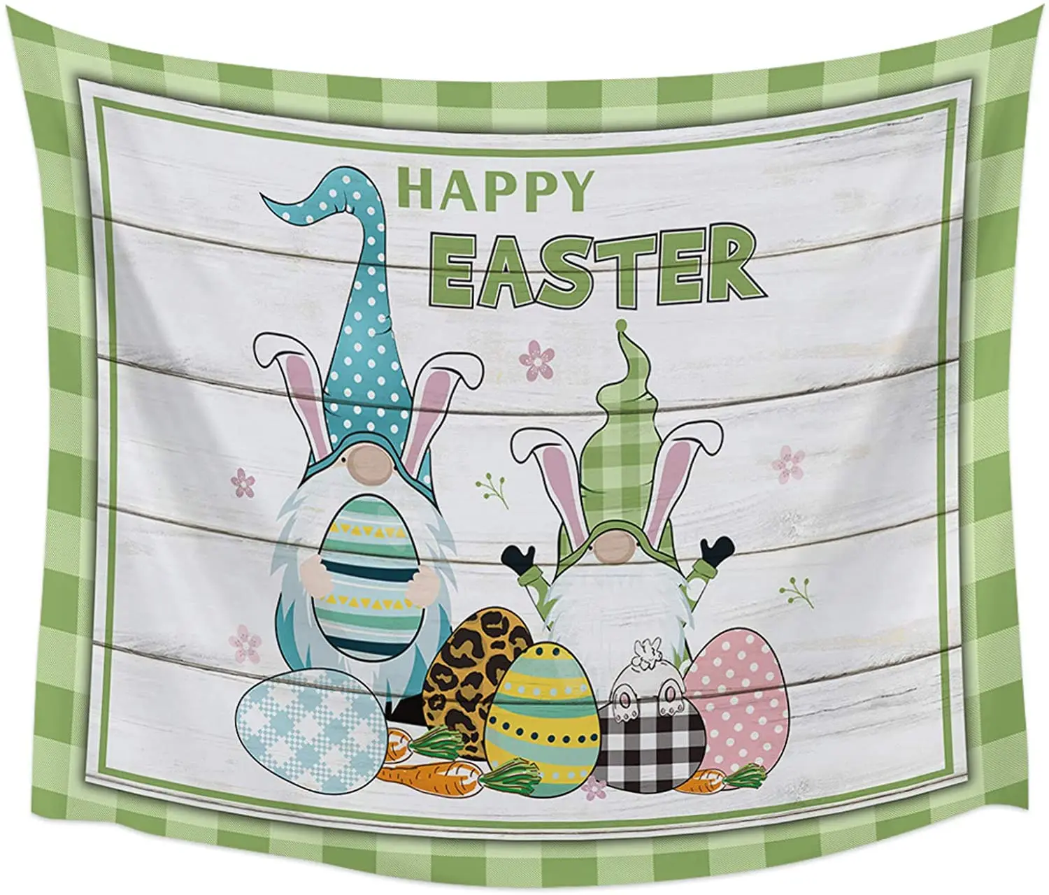 

Wall Hanging Tapestries Happy Easter Dwarf Egg Flower Carrot,Throw Tapestry Art Home Decor Green Buffalo Check Retro Wood