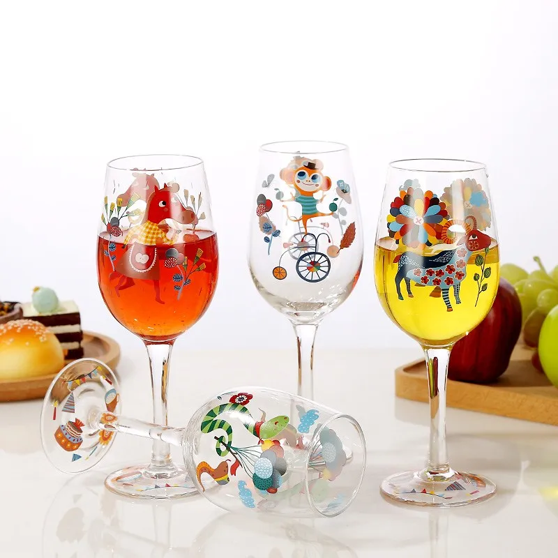 

Creative Tall Glass Cup Zodiac Rat Cow Tiger Rabbit Dragon Snake Horse Sheep Monkey Chicken Dog Pig Cartoon Gift Red Wine Glass