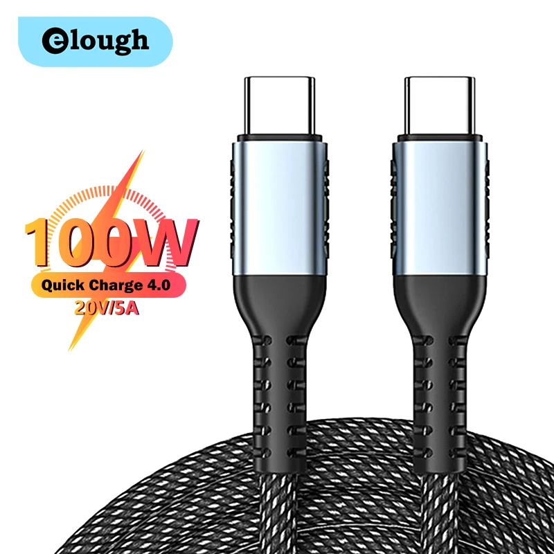 

Elough 100W USB Type C To USB C Cable Fast Chargrer Mobile Phones Charging USB-C Cord Wire For Xiaomi Samsung POCO Macbook iPad