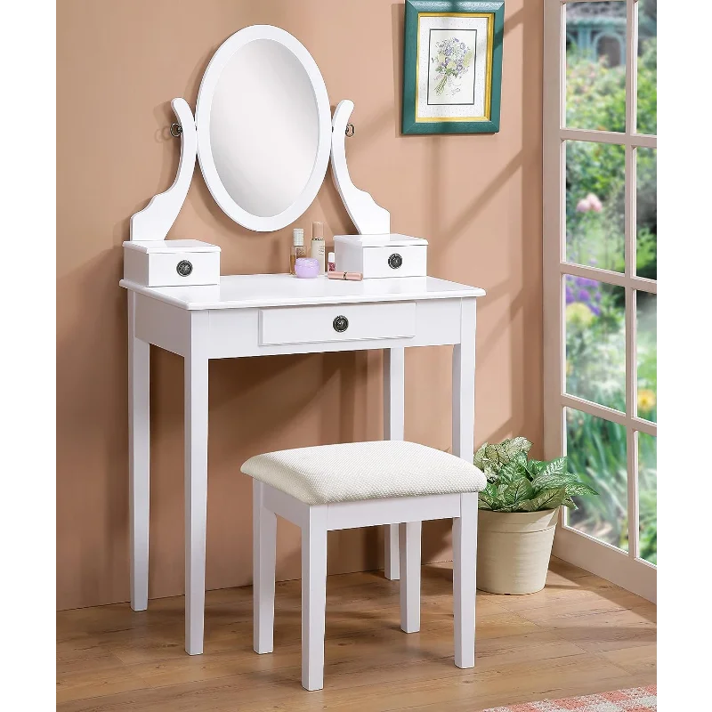 

Мебель Roundhill Moniya белый деревянный столик под раковину и стул (3415WH) Средний