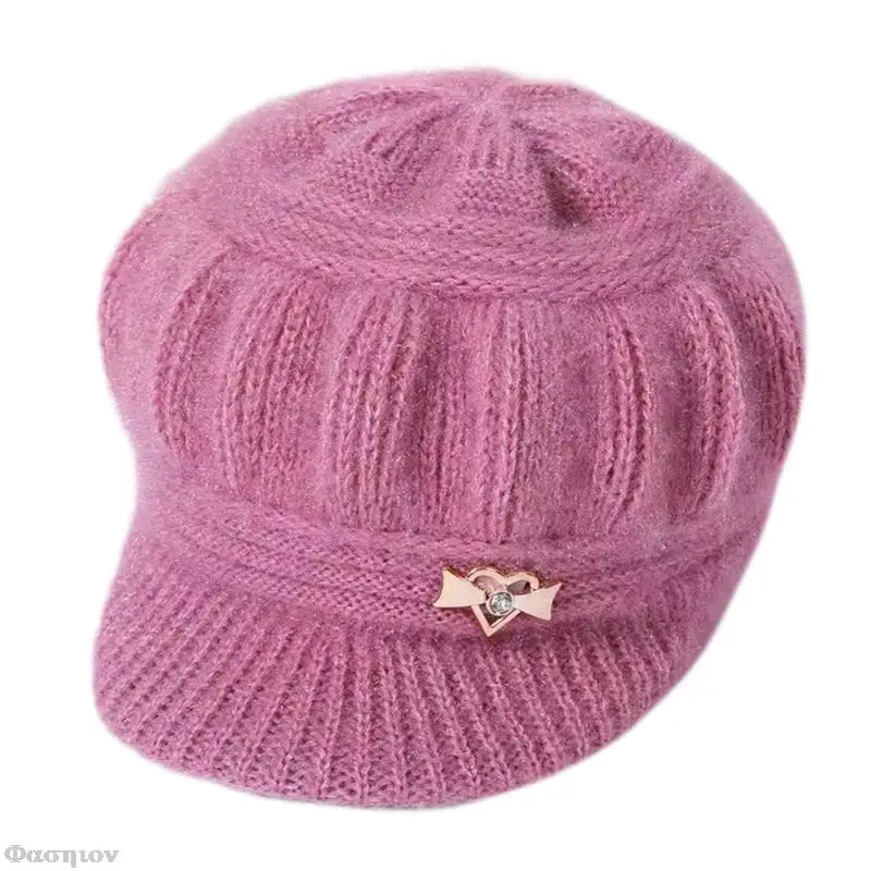 

Зимние шапки с козырьком, плотная вязаная шапка с короткими полями для девочек, осенняя однотонная шапка с металлическим узором, теплая мяг...