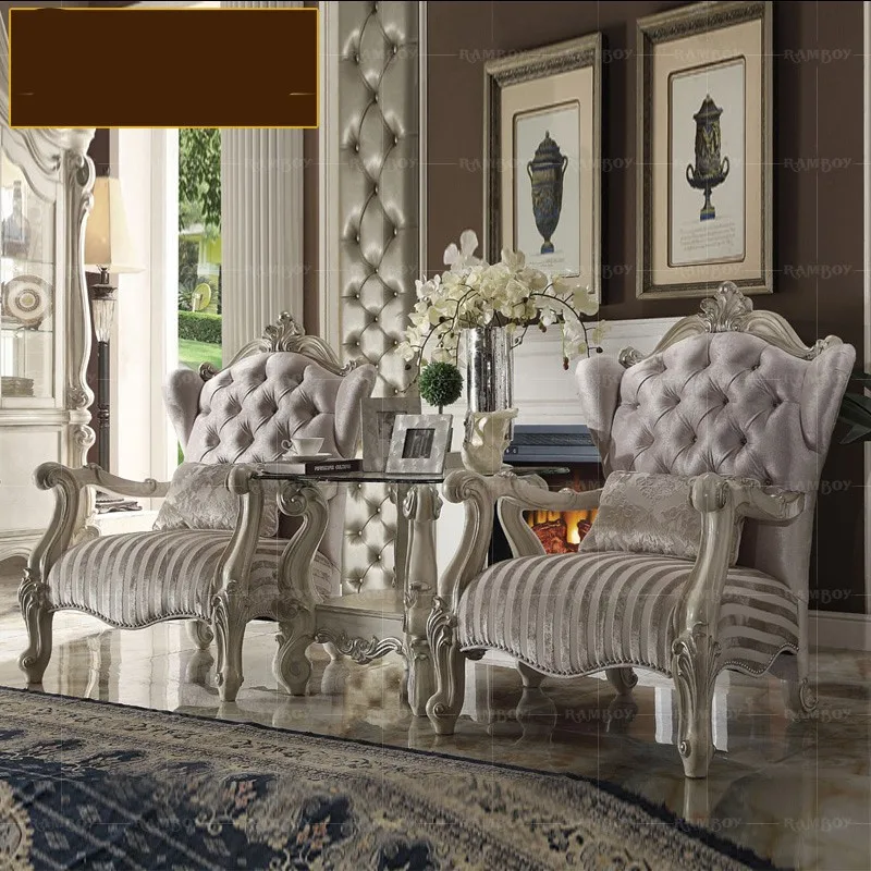 

Роскошное кресло для отдыха из цельной древесины, тканевый диван в европейском стиле, неоклассический стол и стул, комбинированный одиночный стул