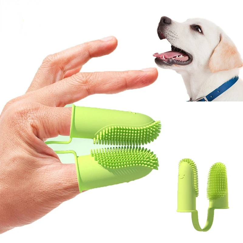 

Dog Super Soft Double Finger Toothbrush Pet Teeth Clean Bad Breath Care TPR Tooth Brush Clean Tool Dog Toothbrush Accessories