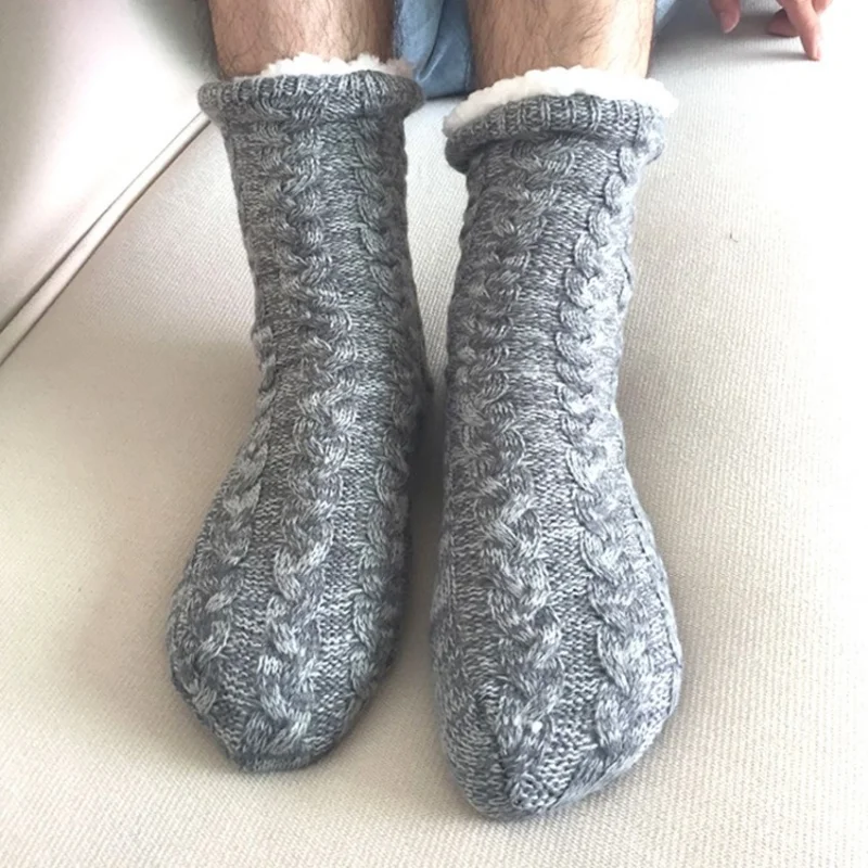Mens Thermal Socks Winter Warm Home Soft Male Cotton Thickened Plus Velvet Sleeping Anti Skid Grip Short Floor Slipper Sock