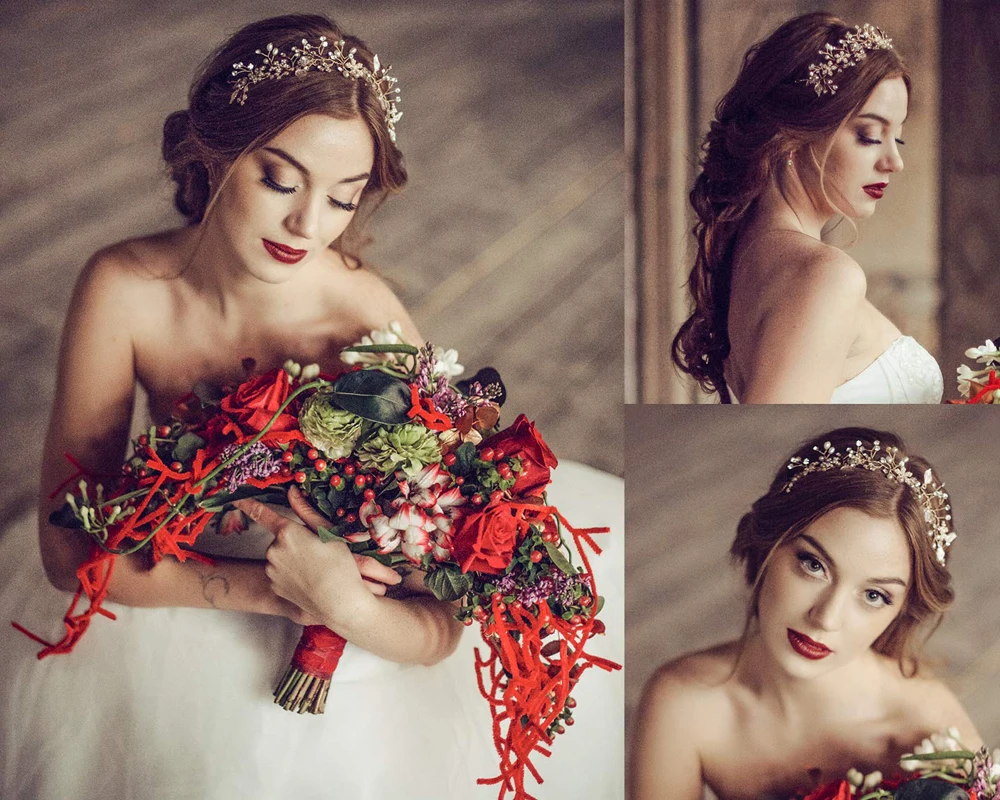 

Аксессуары для волос из розового золота с цветами из сплава головной убор для невесты жемчужный головной убор с лентой свадебные волосы лоз...