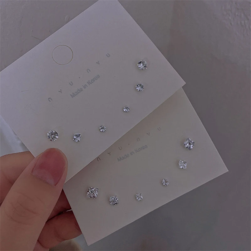 

Anti Allergy S925 Sterling Silver Stud Earrings Small Delicate Zircon Round Square Geometric Earbone Ear Studs Protect Ear Holes