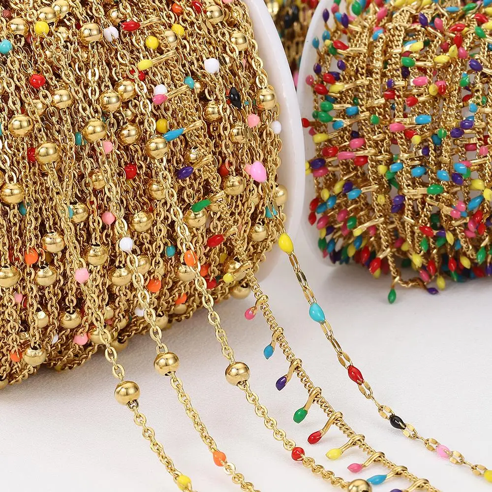 

1Meter Stainless Steel Chains for DIY Jewelry Making Supplies Gold Plated Bead Balls Chain Enamel Necklace Bracelet Wholesale