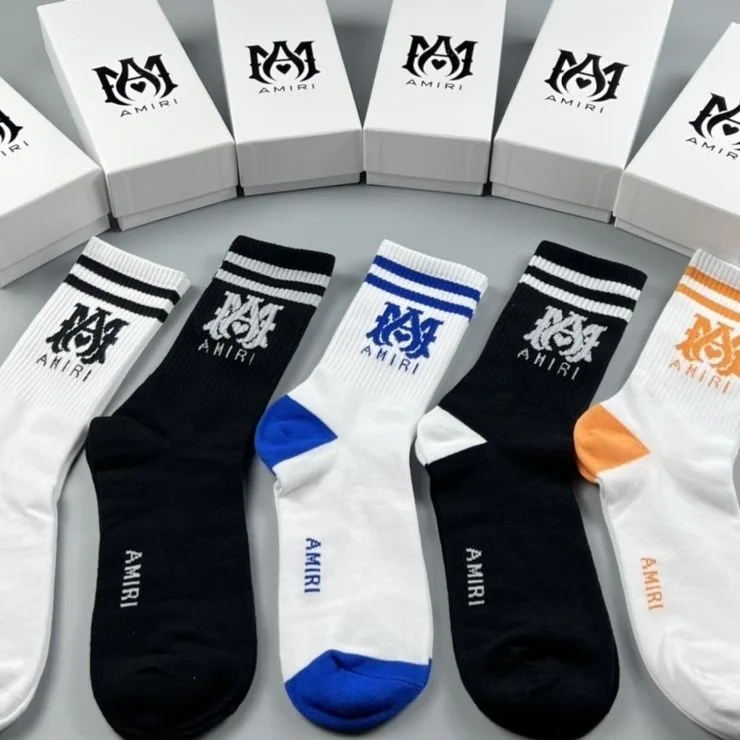 

Amiri-GLND 100% Pure Cotton Letters Bones One Box 5 Pairs Classic Socks 5 sets/box High Street Embroidered Socks