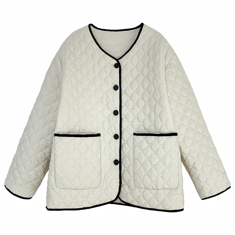 Women's cotton dress design sense color blocking loose light cotton sandwich wavy cotton coat