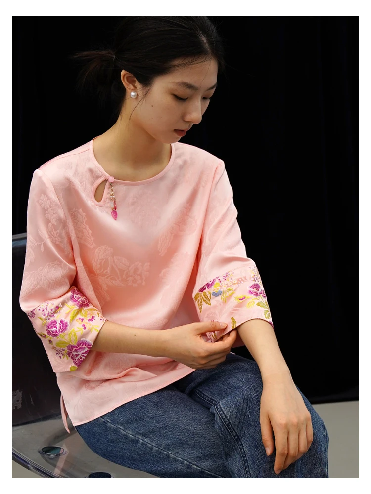 Женские Жаккардовые Рубашки с широкими пионами [Uxzj090