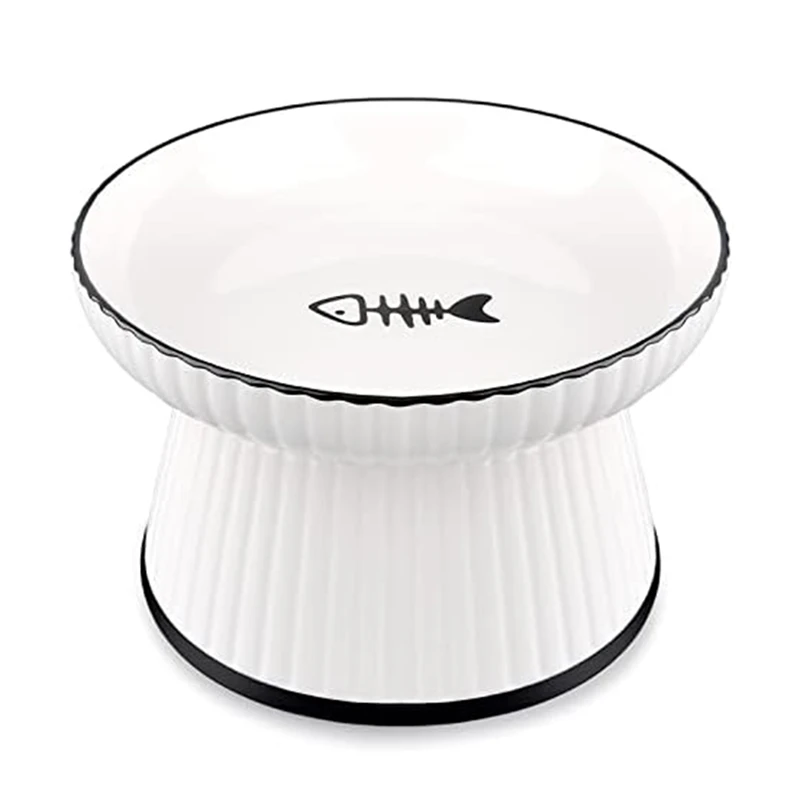 

1 Piece Elevated Cat-Food Bowl,Whisker Friendly Raised Cat-Water Bowl White Ceramics