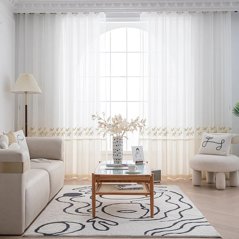 Роскошные прозрачные оконные шторы CDIY Тюль с вышивкой в виде листьев для спальни