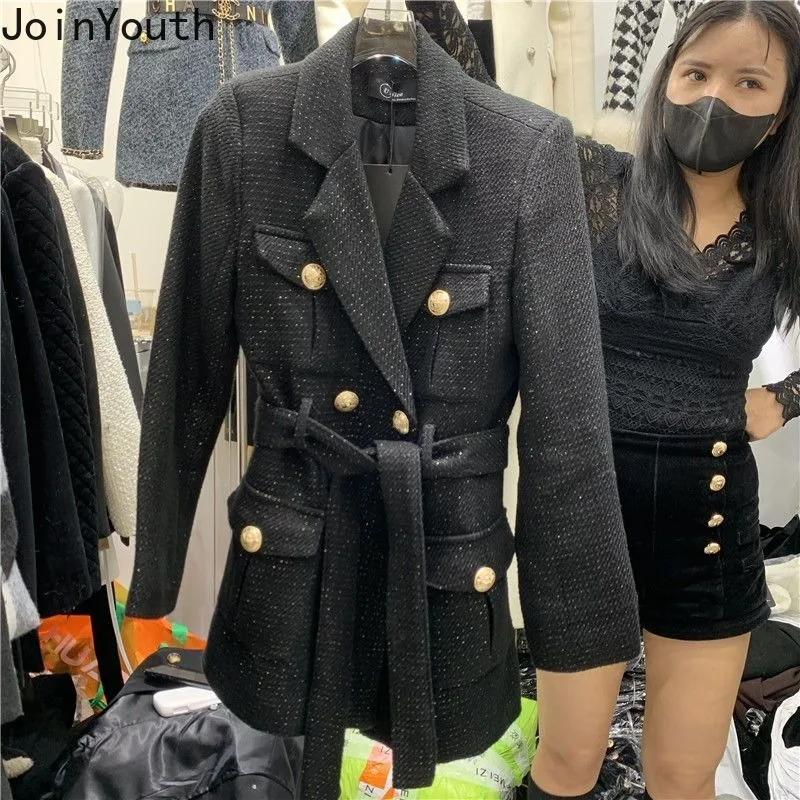 Зимнее пальто женская одежда толстое шерстяное 2024 толстая двубортная бандажная