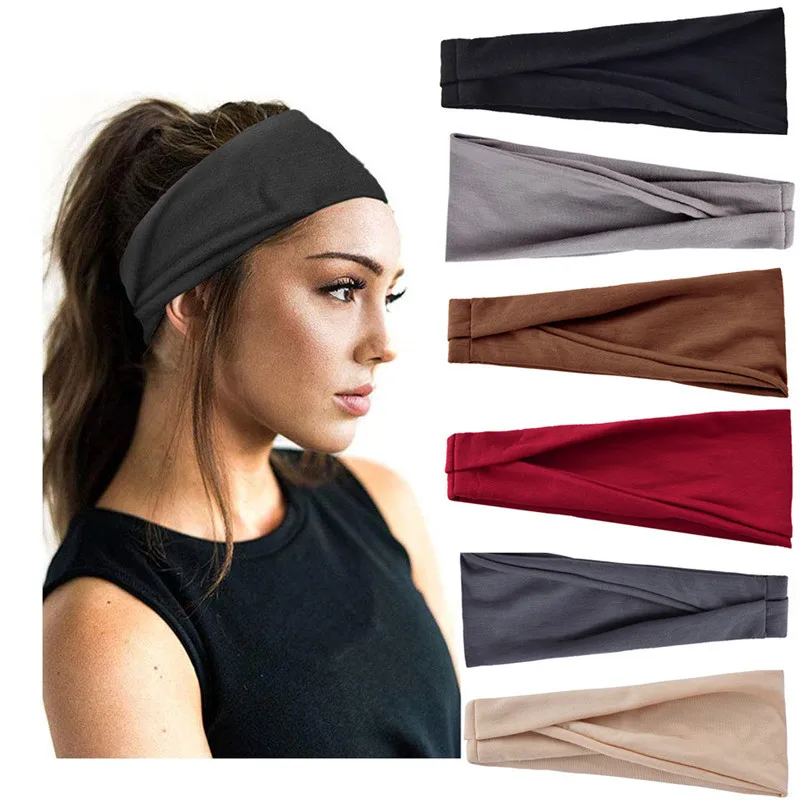 

Women Solid Color Elastic Hair Bands Yoga Headband Fashion Turban Makeup Hair Hoop Vintag Headwrap Hair Accessories Wholesale