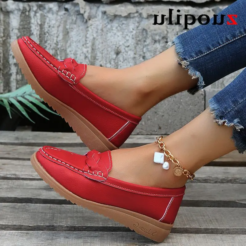

Women Moccasins Shoes Ladies Slip on Loafers Casual Shoes Woman braided belt Flats Soft Soles elderly walking shoes mother shoes