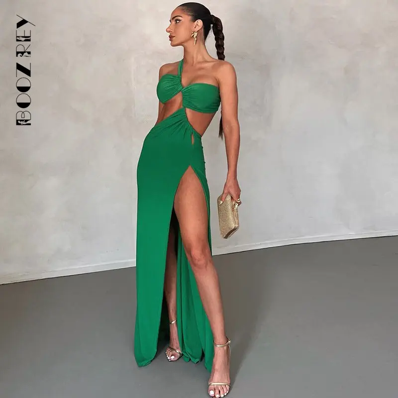 

Сексуальное женское платье макси BoozRey с вырезами и открытой спиной, летние ажурные элегантные облегающие платья на одно плечо без рукавов