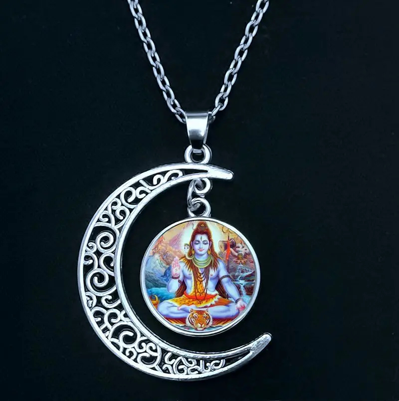 

New Hollow Moon Lord Shiva Necklace Hindu God Buddha Necklace Handmade Buddhist Jewelry Charm Religious Pendant Hindu Necklace