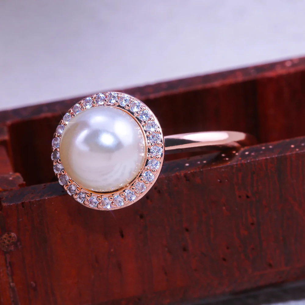 

2023 Classic Simulated Pearl Ring for Women with Micro Paved Special Anniversary Present Girlfriend&Wife Dropshipping