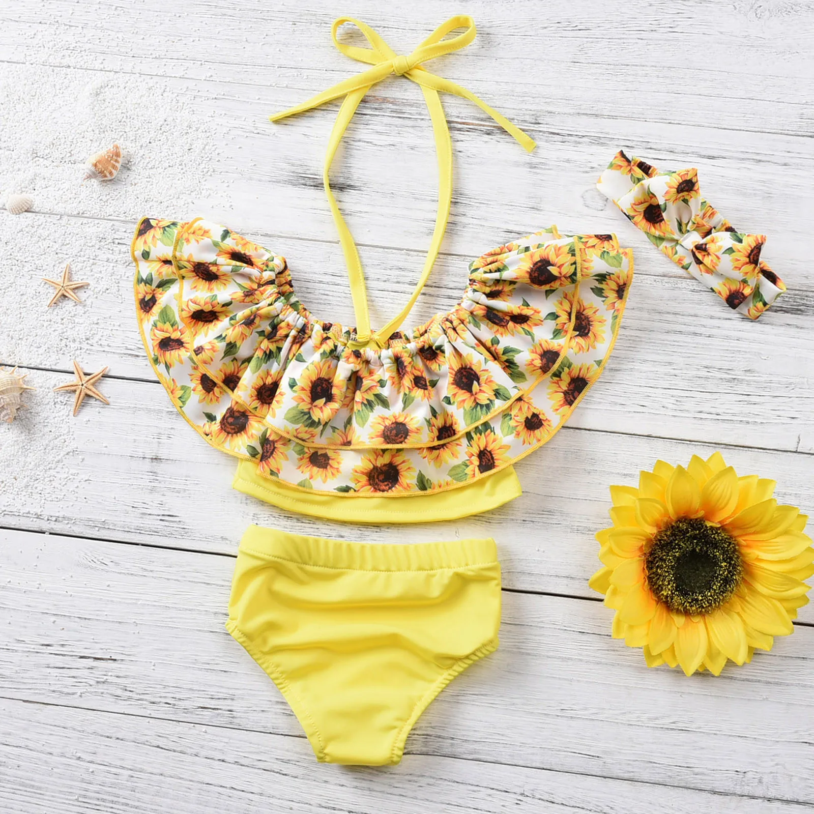 

Новые модные детские купальники, комплект бикини для маленьких девочек, комплект из трех предметов, летний женский купальник с оборками, ку...