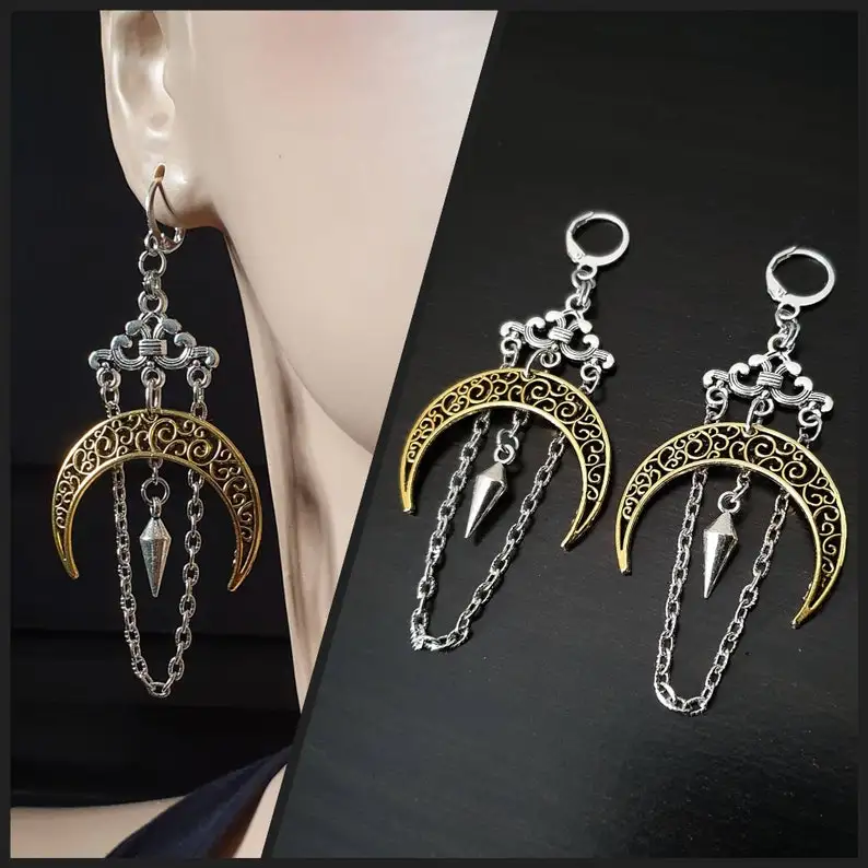 Большие серьги в стиле бохо форме полумесяца с шипами Готическая Цыганская луна