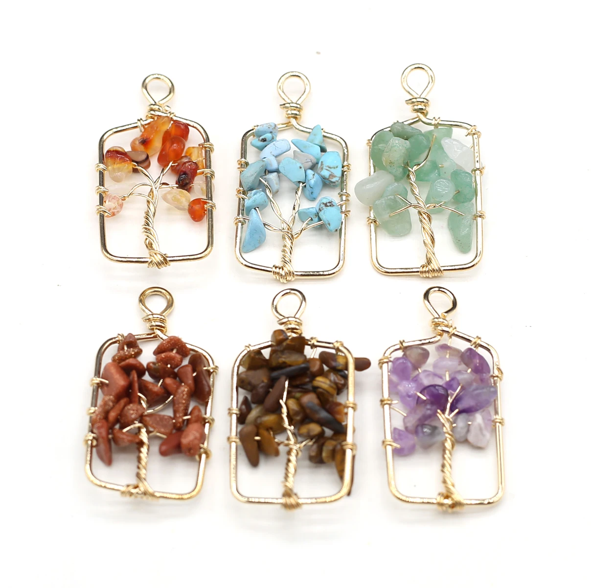 

7 Chakra Stone Pendant Natural Stone Quartz Tree of Life Pendants for Healing Crystal Necklace Charms Pendulum Jewelry Making