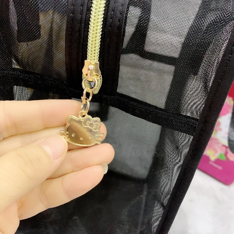 Hellokitty Mesh Cosmetic Bag Small Square Bag Portable Pouch Large Capacity Wash Bag  asian backpack kids girls  backpack