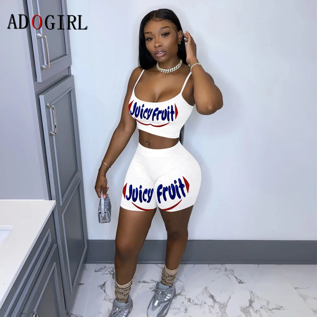 

Комплект спортивной одежды Adogirl женский из двух предметов, короткий топ и шорты-закуски, летний комплект, уличная одежда