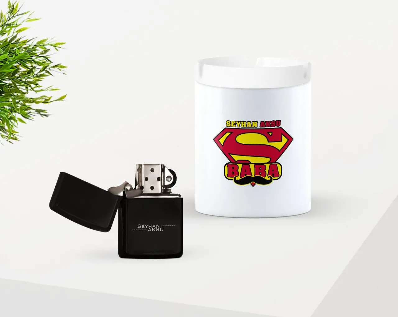

Персонализированные Fathers Day Gift», «Супер папа дизайн Керамика пепельница и бензиновая Зажигалка Seti-1