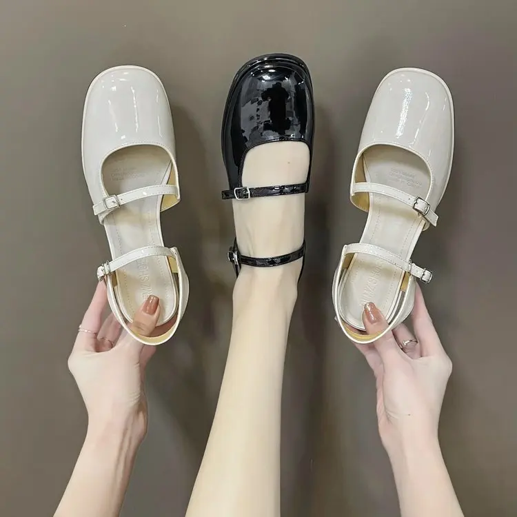 

Flat Shoes Women Mary Janes Patent Leather Slingback Buckle Round Toe Sweet Ladies Fashion Pumps Handmade
