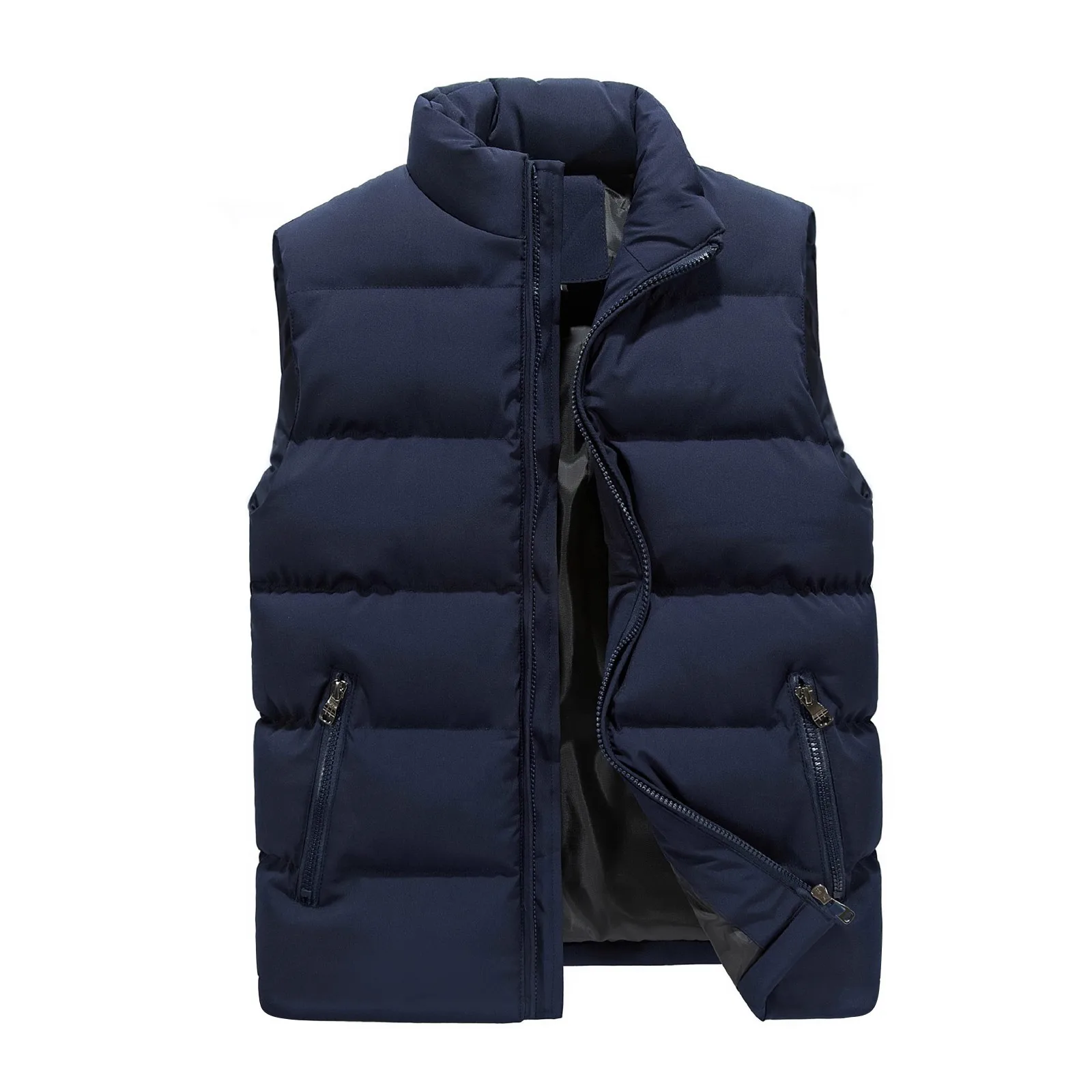 New Winter Parkas Coat For Men Autumn Winter Fashion Solid Colour Warm Down Cotton Zip Vest Outerwear Erkek Mont Jaqueta