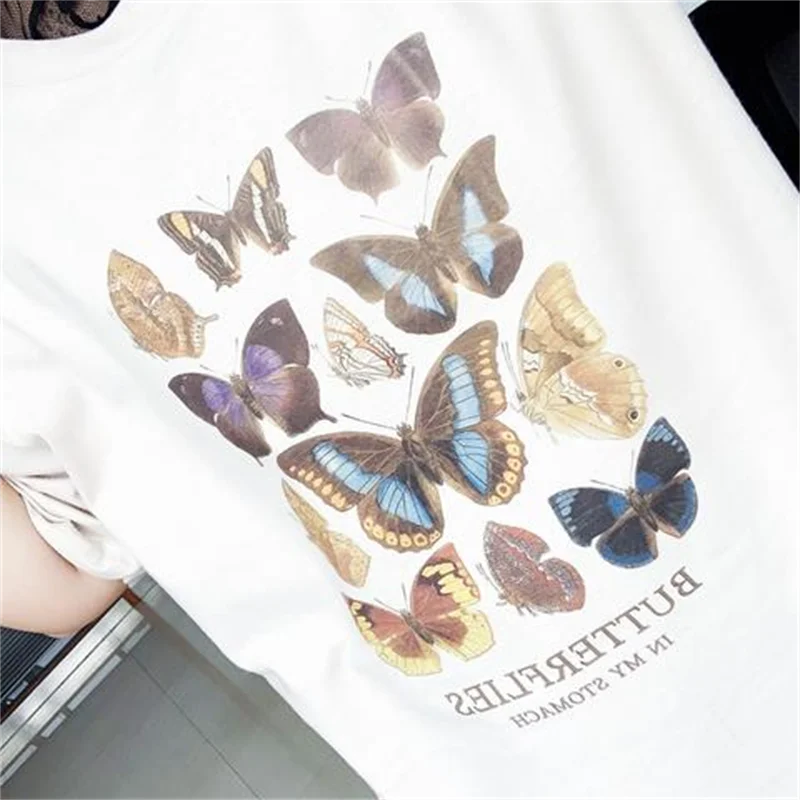 Футболка Y2k с бабочками в моем животе блузки аниме 90-х белый топ коротким рукавом