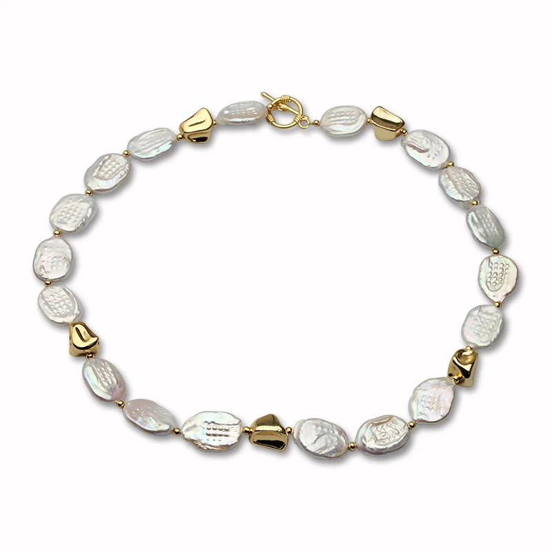 

Real Freshwater Keshi Pearl Necklaces For Women,Nice Natural Coin Baroque Pearl Necklace Anniversary Wife Mother Gift