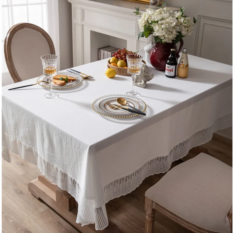 

Elegant White Table Cloth Simple Tablecloth With Tassel Rectangle Table Cover Stylish Wedding Decoration Table Linen mantel mesa