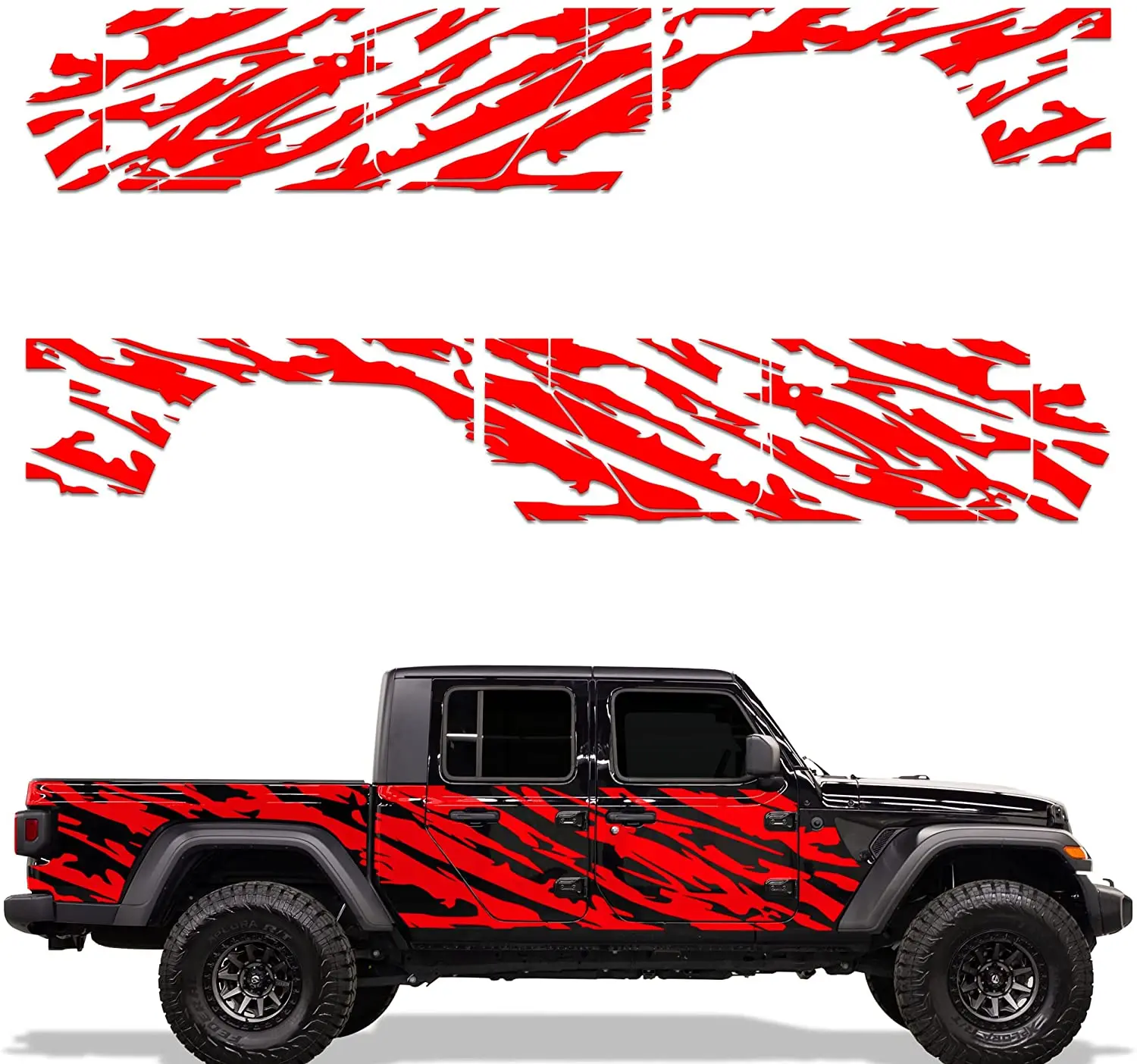

Factory Crafts Side Graphics Kit 3M Vinyl Decal Wrap Compatible with Car Gladiator 2019-2021 - Wavy Red