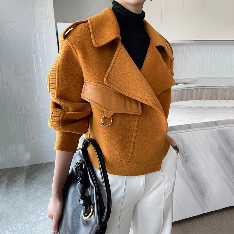 

NEW 2022 Autumn Winter Woolen Coat Women Loose Wool Blended Jacket Tops Fashion Casual Pocket Jackets Outerwear Female 4XL E332