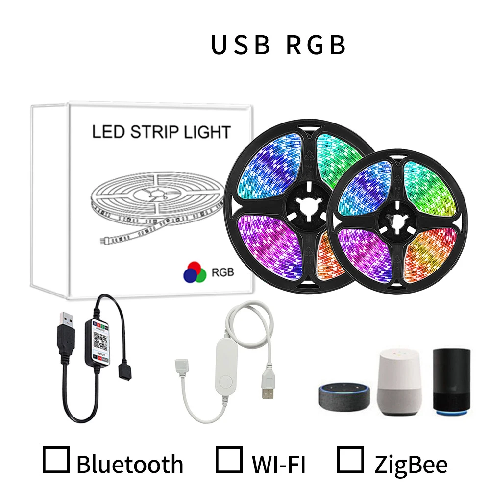 iHseno Smart Zigbee USB Led Lights Tuya Wifi RGB Led Strip 5050 Smart Bluetooth Led TV Back Lighting Wok With Alexa Google Home