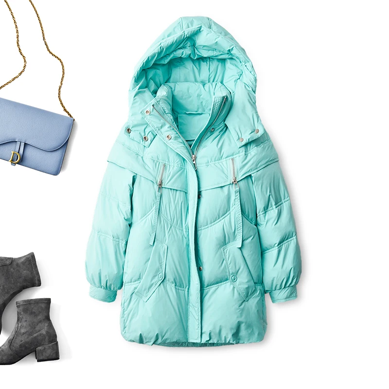 

Женский пуховик с широкой талией, на молнии, с капюшоном и карманами