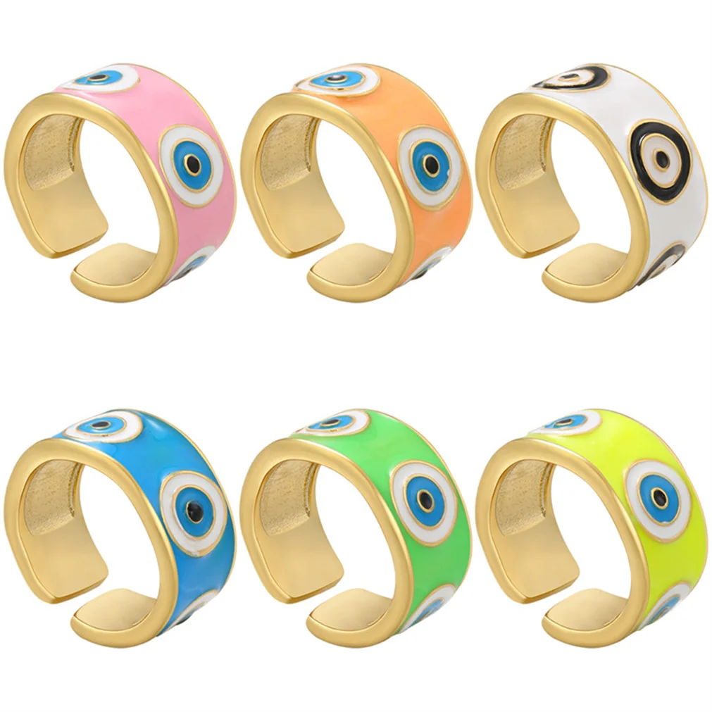 

Evil Eye Rings Color Enamel Paint Metal Open Ring Heart-shaped Lover Romantic Couple Jewelry Love Gift Simple Young Fashion