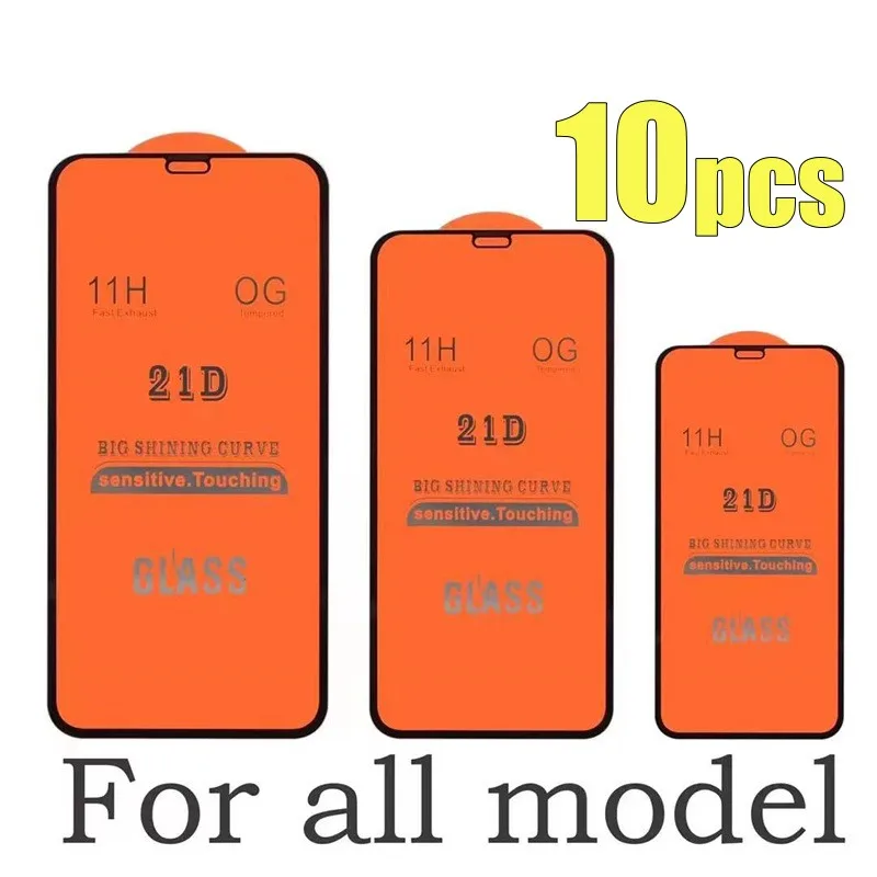 

10pcs 21D Full Glue Cover Tempered Glass Guard Screen Protector Film For iPhone 14 Pro Max 13 Mini 12 11 XS XR X 8 7 6 Plus