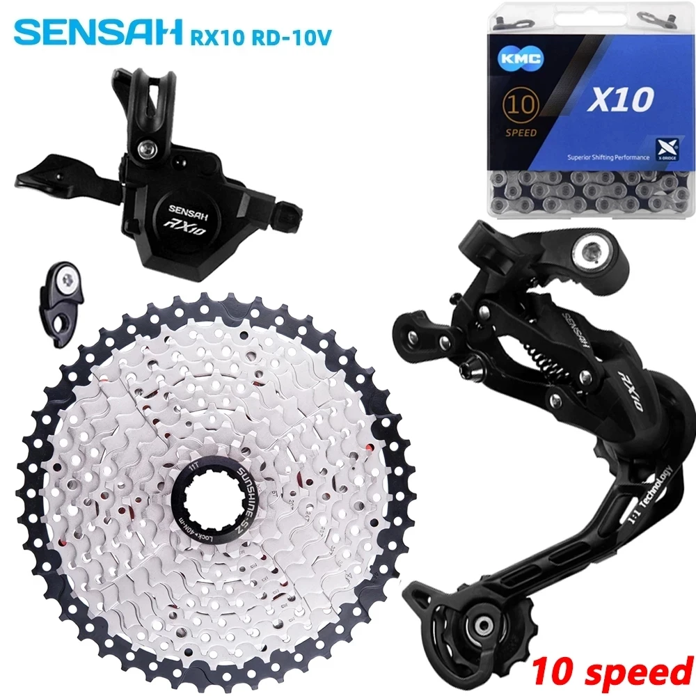 

SENSAH горный велосипед RX10 10 скоростной групсет 1*10 переключатель передач задний переключатель 10 S-36T 40T 42T HG кассета KMC X10 текущая цепь для набора ...