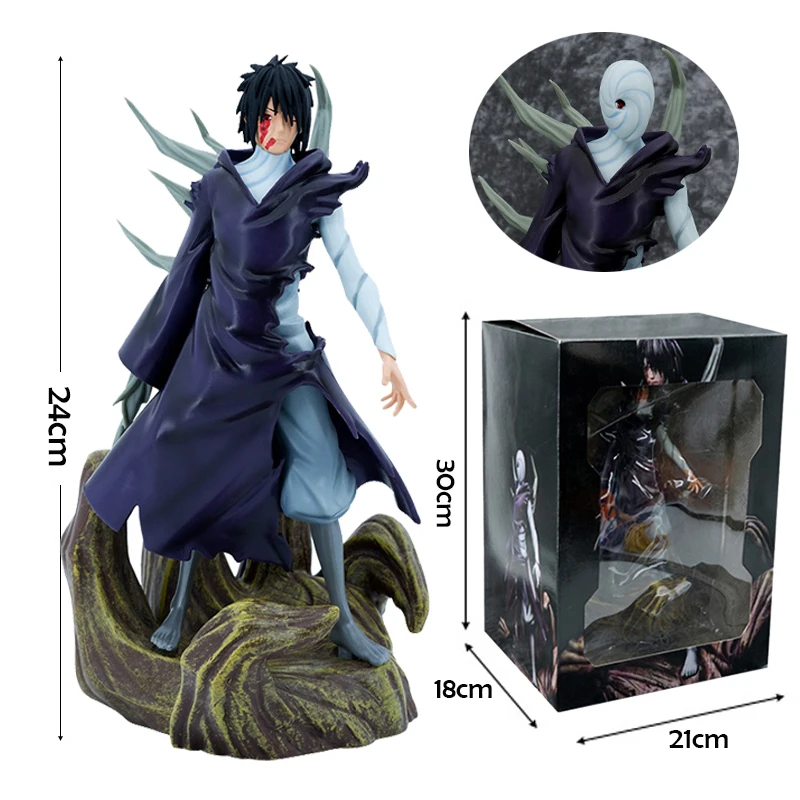 

24cm Anime Naruto Shippuden Uchiha Obito Tobi PVC Action Figure Changeable Face Collection Model Figurine Ornaments Toys Kids