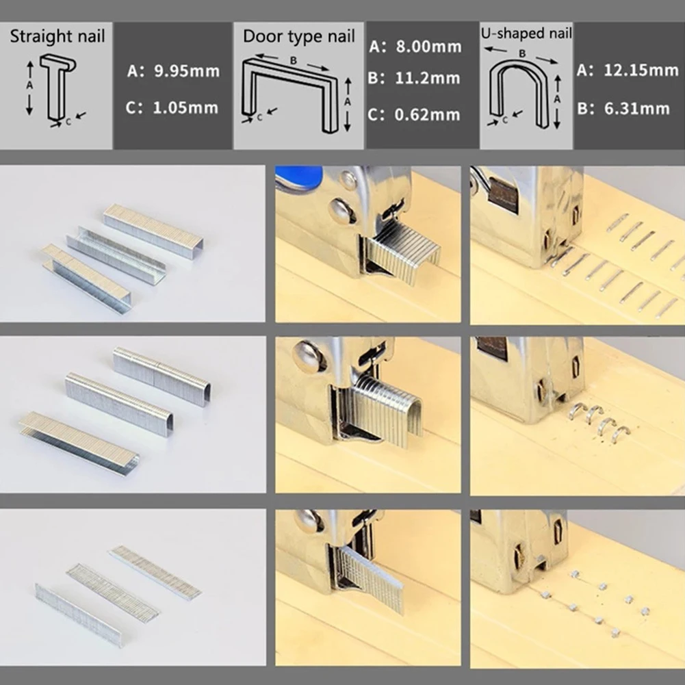 

Tools Staples Nails 1000Pcs 12mm/8mm/10mm Brad Nails Door Nail Household Packaging Stapler Steel T Shaped U Shape