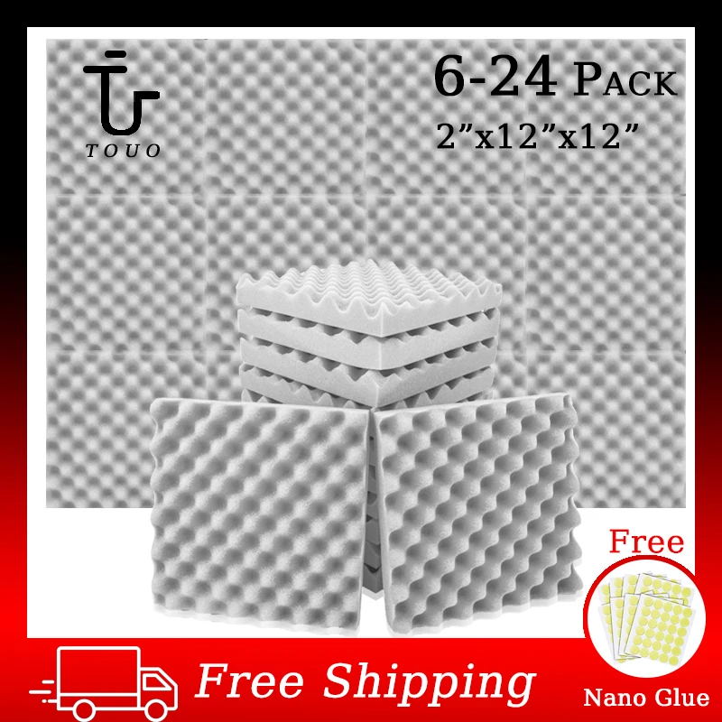 

TOUO Acoustic Foam 6/12/24 Pcs Egg Crate Sound Insulation Sound-absorbing Soundproof Foam Panels Ceiling Self-adhesive Sponge