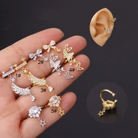 1piece korean fashion fake piercing bow feather zircon ear bone clip earrings for women 2022 jewelry butterfly earrings clip