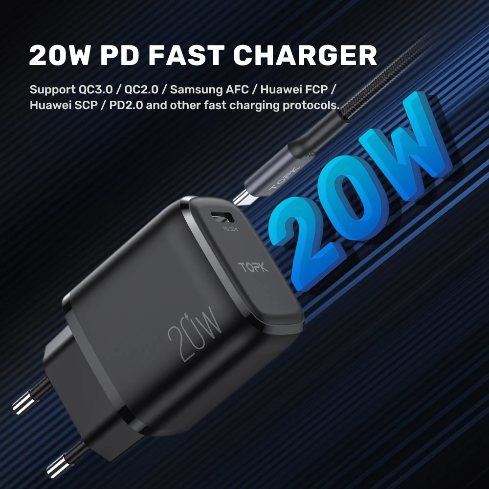 

B210P 20W Quick Charge 3.0 USB Type C PD Charger For iPhone 12 Pro Max Xiaomi USB C Fast Charging Travel Wall Phone Charger