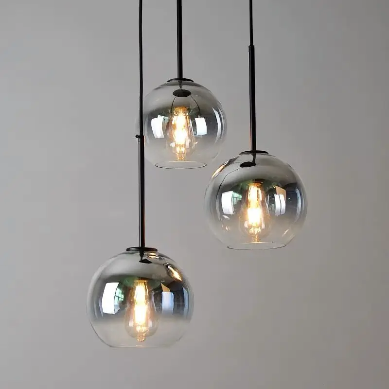 

Nordic Kitchen Island Pendant Lights Mid Century Modern Home Decor Simple LED Hanging Lamp Gradient Glass Bar Design Chandeliers