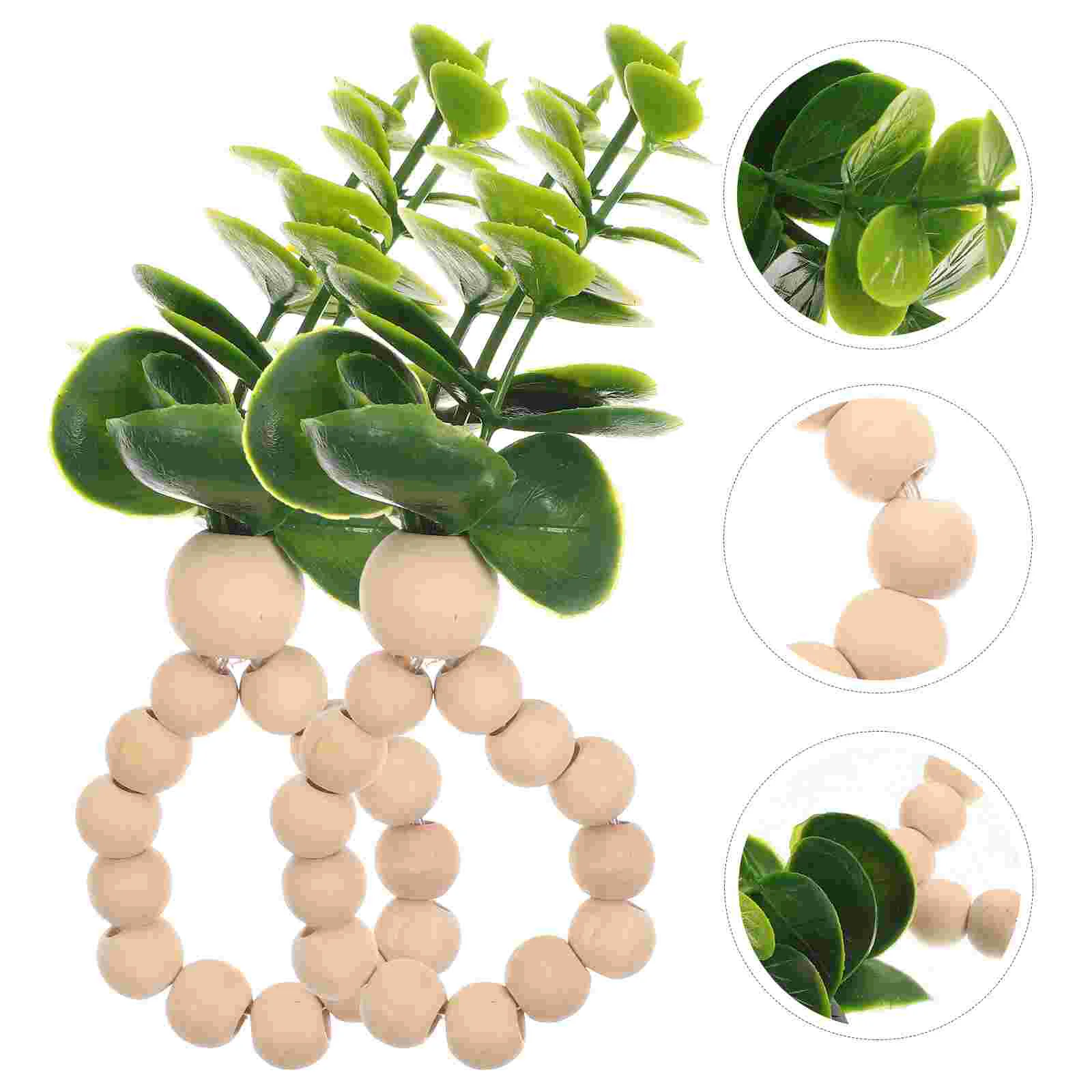 

Napkin Ring Holder Serviette Buckle Rings Rustic Decorative Eucalyptus Wedding Napkins Table Beaded Wooden Greenery Bead Dining