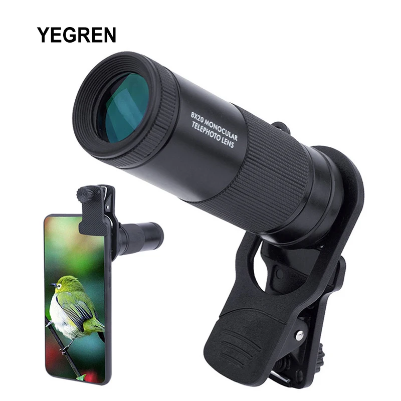 

8x20mm MINI Monocular Scope Portable Mobile Phone Clip Monocular Telescope IPX6 Water Fog Resistant Scope with Phone Adapter